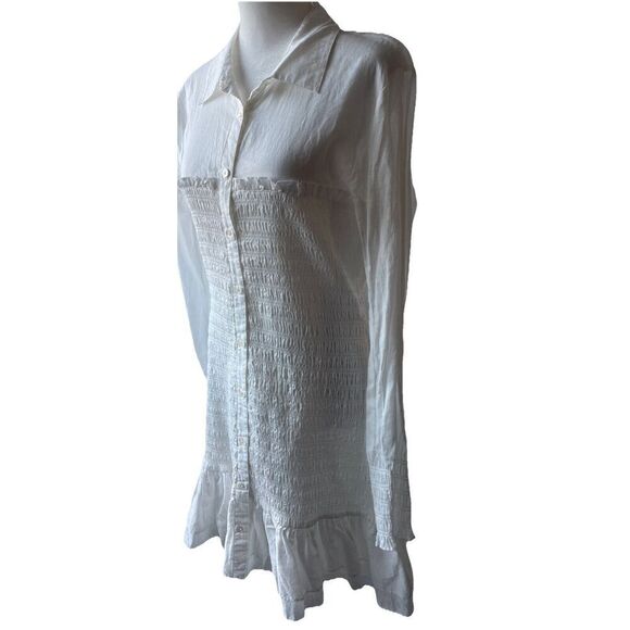 Veronica Beard Kelsey Button-Down Ruffled Smocked Dress in White Size 10 - Picture 10 of 12